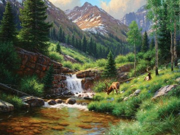 Animal Painting - ciervos en la montaña de verano